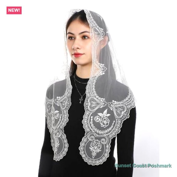 Polyester Lace Mantilla Veil with Cross Rose Embroidery for Church main image 5